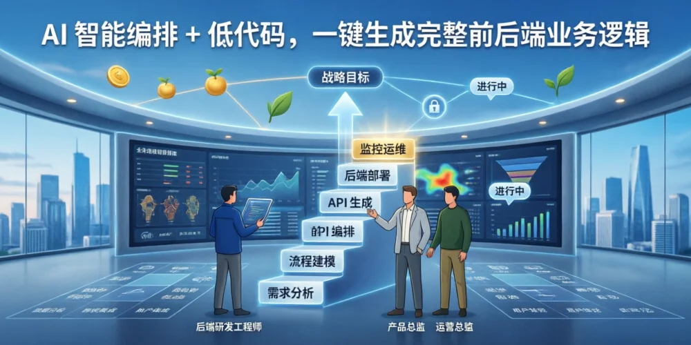 AI 智能编排 + 低代码，一键生成完整前后端业务逻辑
